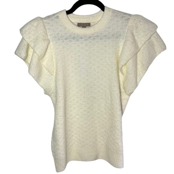 NEW Lilla P Women's White Soft Knit Short Sleeve Ruffle Sweater Talc Size Medium - Picture 2 of 13